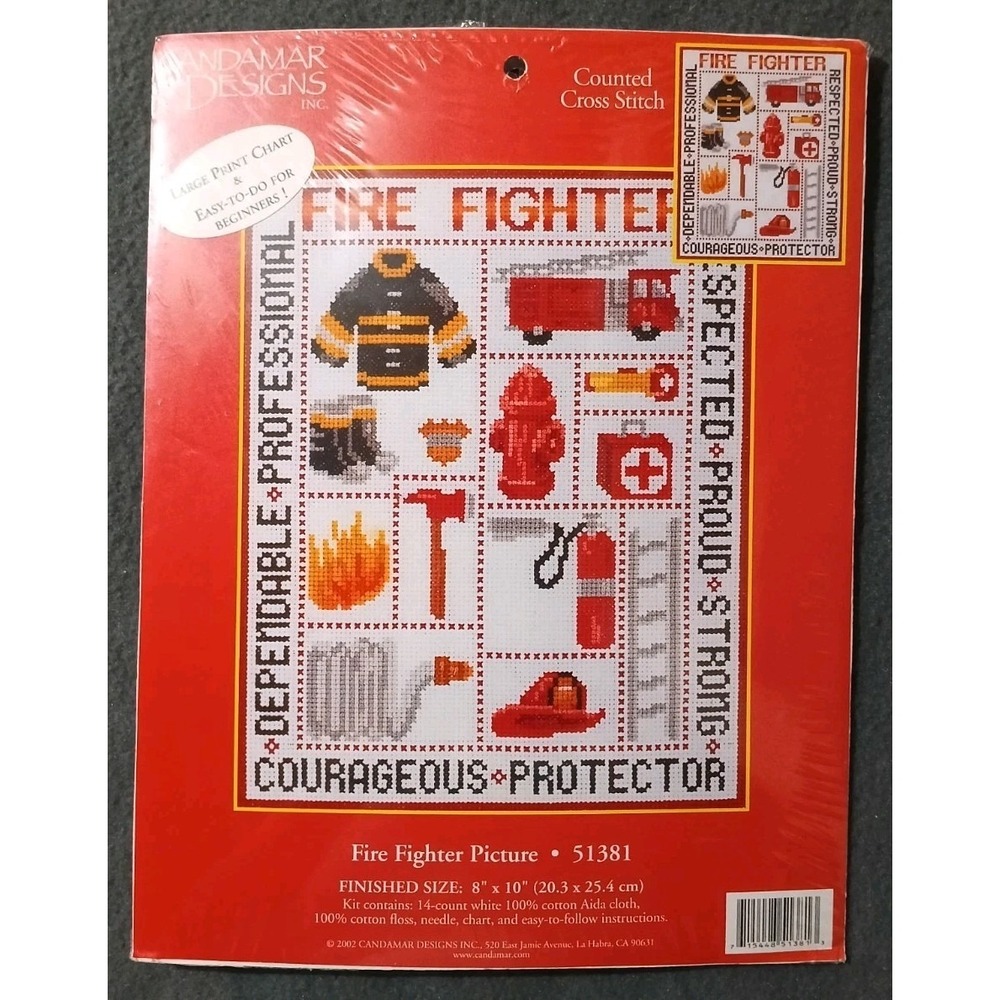 Candamar 8x10 Fire Fighter Picture - 51381 Cross Stitch Kit ***NEW*** - Picture 1 of 2
